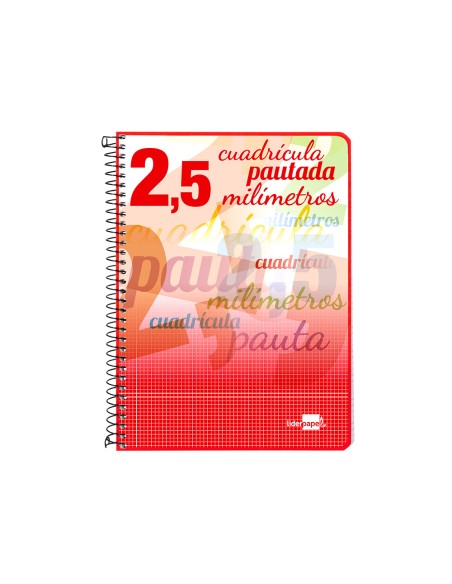 Cuaderno espiral liderpapel cuarto pautaguia tapa blanda 40h 75 gr cuadro pautado 25mmcon margen colores surtidos