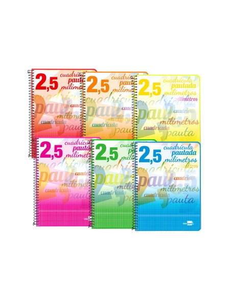 Cuaderno espiral liderpapel cuarto pautaguia tapa blanda 40h 75 gr cuadro pautado 25mmcon margen colores surtidos