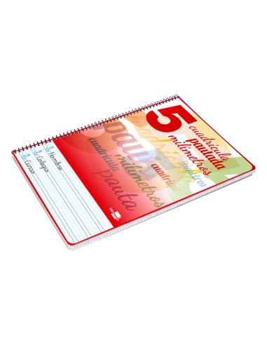 Cuaderno espiral liderpapel folio pautaguia tapa dura 80h 75 gr cuadro pautado 5mmcon margen colores surtidos