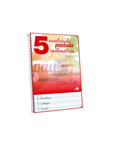 Cuaderno espiral liderpapel folio pautaguia tapa dura 80h 75 gr cuadro pautado 5mmcon margen colores surtidos