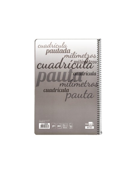 Cuaderno espiral liderpapel folio pautaguia tapa dura 80h 75 gr cuadro pautado 5mmcon margen colores surtidos