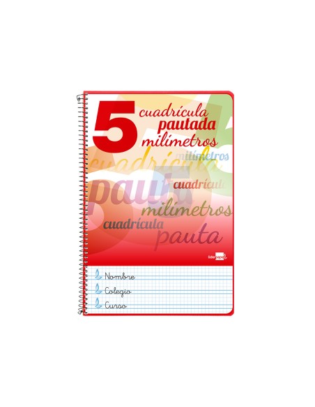 Cuaderno espiral liderpapel folio pautaguia tapa dura 80h 75 gr cuadro pautado 5mmcon margen colores surtidos