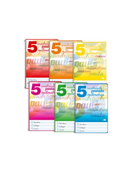 Cuaderno espiral liderpapel folio pautaguia tapa dura 80h 75 gr cuadro pautado 5mmcon margen colores surtidos