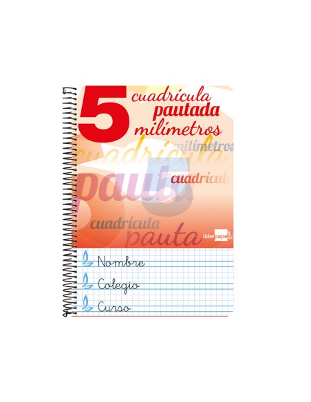 Cuaderno espiral liderpapel folio pautaguia tapa dura 80h 75 gr cuadro pautado 5mmcon margen colores surtidos