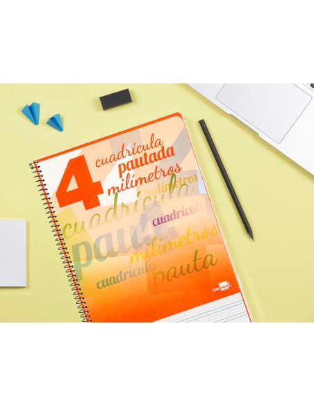 Cuaderno espiral liderpapel folio pautaguia tapa dura 80h 75 gr cuadro pautado 4mmcon margen colores surtidos