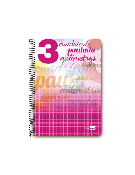Cuaderno espiral liderpapel folio pautaguia tapa dura 80h 75 gr cuadro pautado 3 mmcon margen colores surtidos