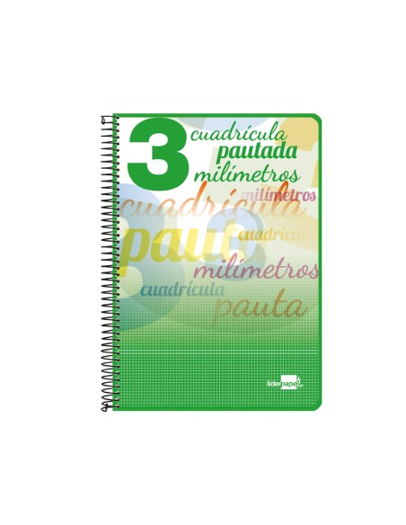 Cuaderno espiral liderpapel folio pautaguia tapa dura 80h 75 gr cuadro pautado 3 mmcon margen colores surtidos