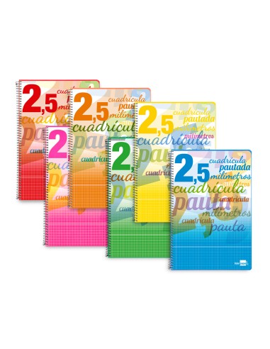 Cuaderno espiral liderpapel folio pautaguia tapa dura 80h 75 gr cuadro pautado 25mm con margen colores surtidos