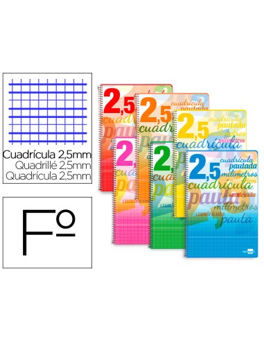 Cuaderno espiral liderpapel folio pautaguia tapa dura 80h 75 gr cuadro pautado 25mm con margen colores surtidos