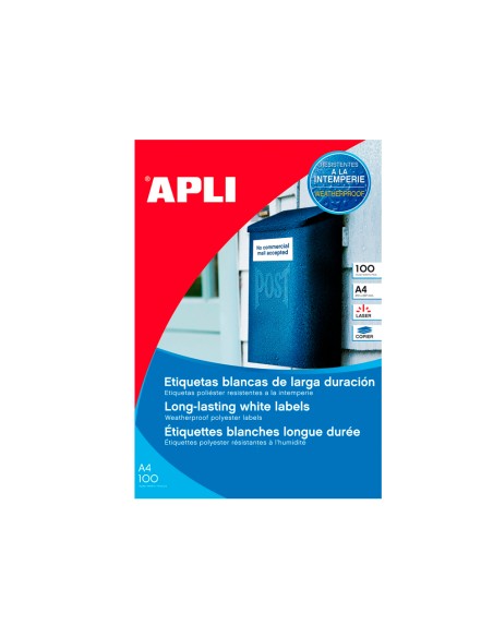Etiquetas adhesivas apli 12121 tamano 210x297 mm poliester resistente a la interperie impresion laser