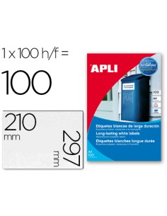 Etiquetas adhesivas apli 12121 tamano 210x297 mm poliester resistente a la interperie impresion laser