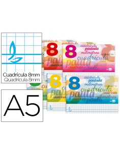 Libreta liderpapel pautaguia tapa cartoncillo 32 hojas din a5 cuadriculado pautado 8mm apaisada 70 gr