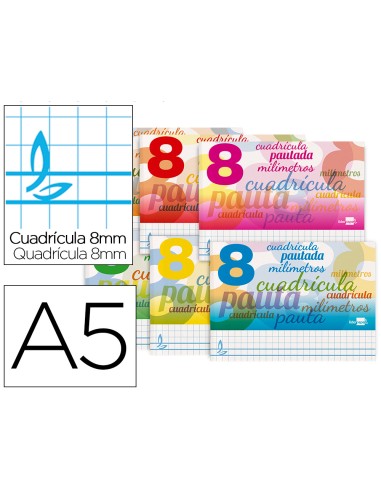 Libreta liderpapel pautaguia tapa cartoncillo 32 hojas din a5 cuadriculado pautado 8mm apaisada 70 gr