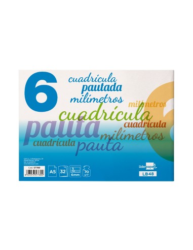 Libreta liderpapel pautaguia tapa cartoncillo 32 hojas din a5 70 g cuadriculado pautado 6 mm apaisado