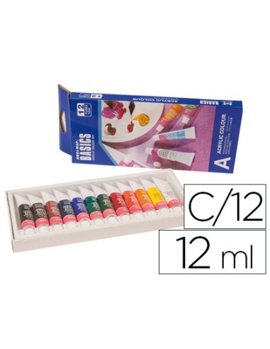 Pintura acrilica artist caja carton de 12 colores surtidos tubo de 12 ml