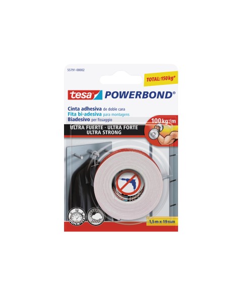 Cinta adhesiva tesa doble cara ultra strong extrafuerte para interior y exterior 15m x19mm