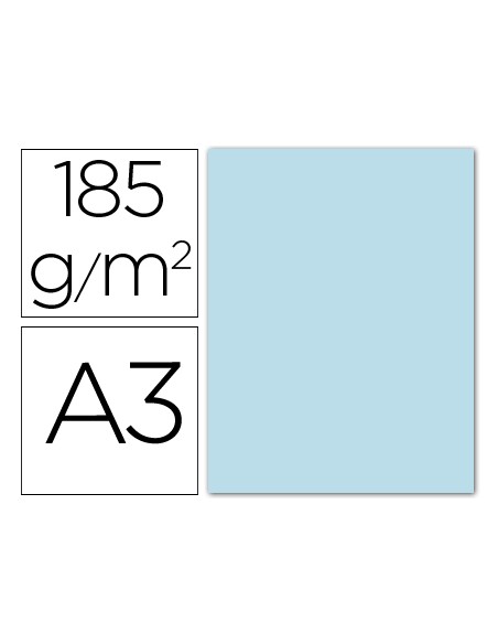 Cartulina guarro din a3 azul cielo 185 gr paquete 50 hojas