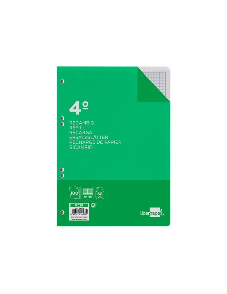 Recambio liderpapel cuarto 100 hojas 60g m2 rayado nº 46 6 taladros