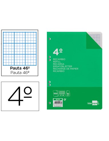 Recambio liderpapel cuarto 100 hojas 60g m2 rayado nº 46 6 taladros