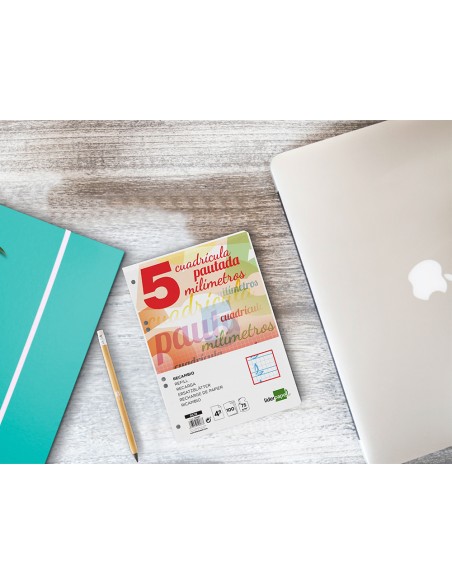 Recambio liderpapel cuarto pautaguia 100 hojas 75 g cuadriculado pautado 5 mm con margen 6 taladros