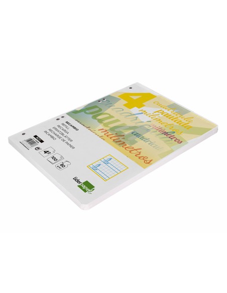 Recambio liderpapel cuarto pautaguia 100 hojas 75 g cuadriculado pautado 4 mm con margen 6 taladros