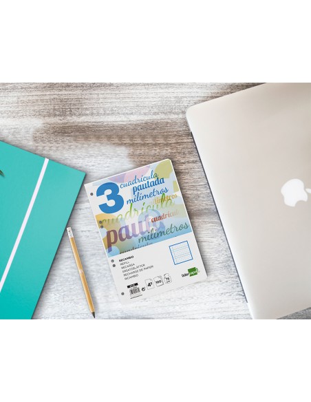 Recambio liderpapel cuarto pautaguia 100 hojas 75 g cuadriculado pautado 3 mm con margen 6 taladros