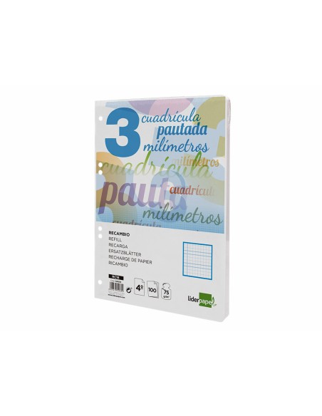 Recambio liderpapel cuarto pautaguia 100 hojas 75 g cuadriculado pautado 3 mm con margen 6 taladros