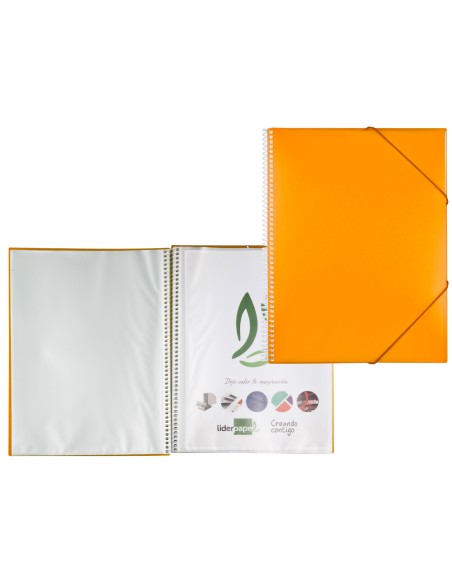 Carpeta liderpapel escaparate con espiral 80 fundas polipropileno din a4 naranja