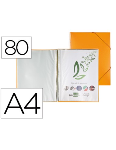 Carpeta liderpapel escaparate con espiral 80 fundas polipropileno din a4 naranja