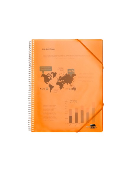 Carpeta liderpapel escaparate con espiral 60 fundas polipropileno din a4 naranja
