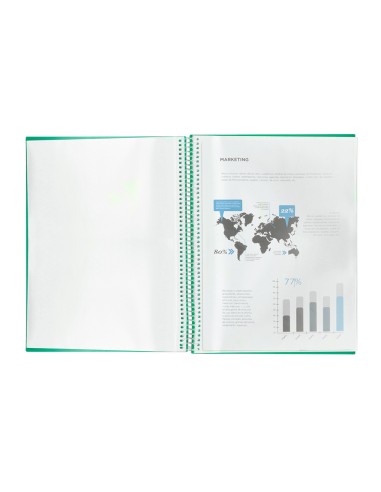 Carpeta liderpapel escaparate con espiral 30 fundas polipropileno din a4 verde