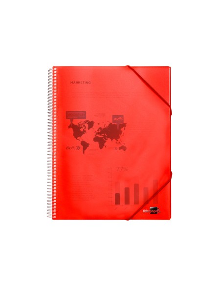 Carpeta liderpapel escaparate con espiral 30 fundas polipropileno din a4 rojo