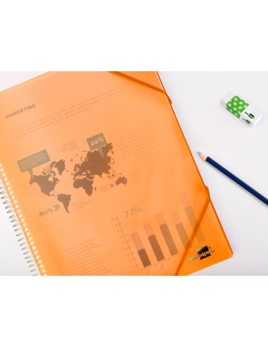 Carpeta liderpapel escaparate con espiral 10 fundas polipropileno din a4 naranja