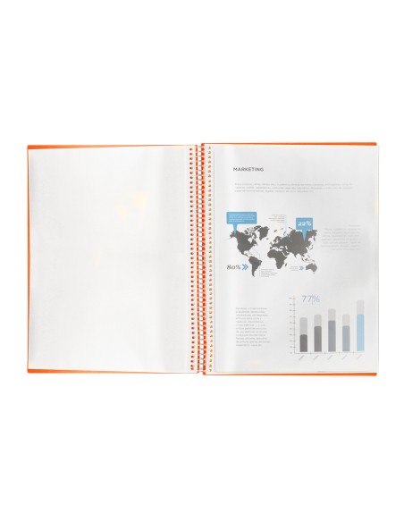 Carpeta liderpapel escaparate con espiral 10 fundas polipropileno din a4 naranja