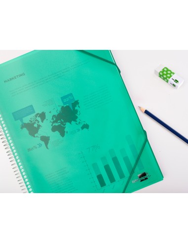 Carpeta liderpapel escaparate con espiral 10 fundas polipropileno din a4 verde