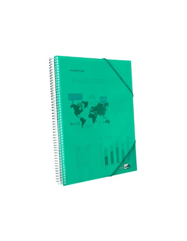 Carpeta liderpapel escaparate con espiral 10 fundas polipropileno din a4 verde