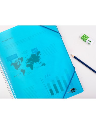 Carpeta liderpapel escaparate con espiral 10 fundas polipropileno din a4 azul