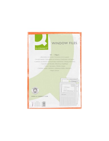 Subcarpeta cartulina q connect din a4 naranja con ventana transparente 120 g m2