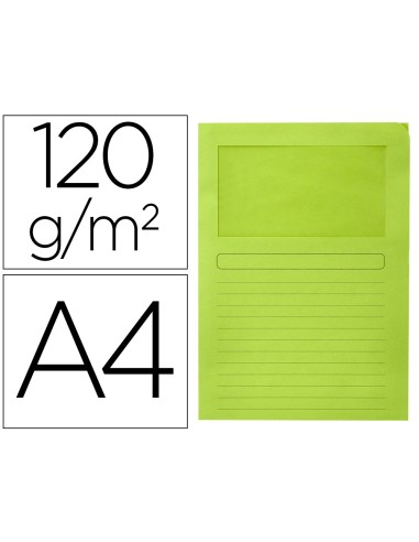 Subcarpeta cartulina q connect din a4 verde con ventana transparente 120 gr