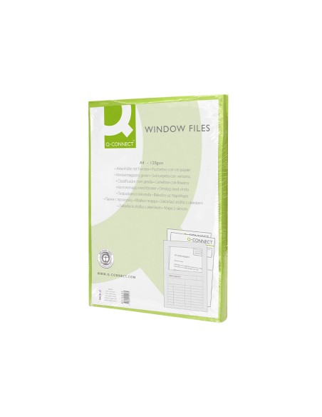 Subcarpeta cartulina q connect din a4 verde con ventana transparente 120 gr
