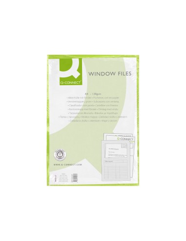 Subcarpeta cartulina q connect din a4 verde con ventana transparente 120 gr