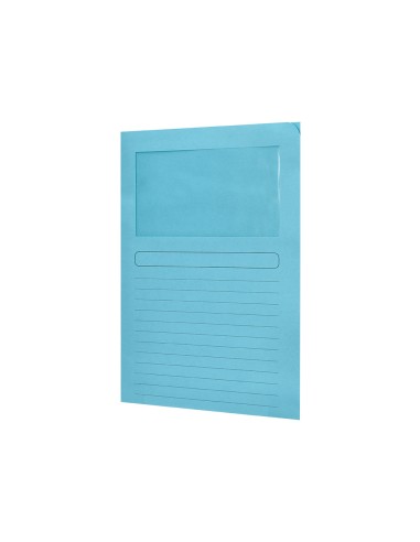 Subcarpeta cartulina q connect din a4 azul con ventana transparente 120 g m2