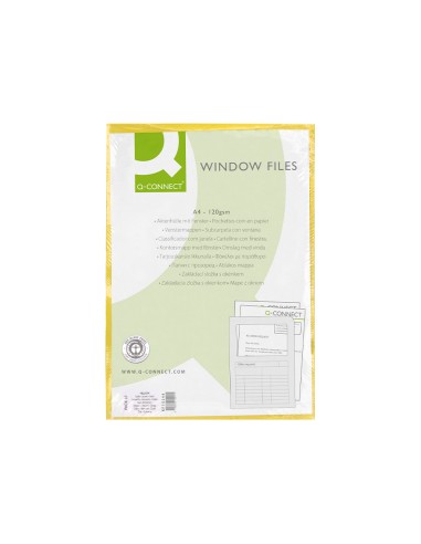 Subcarpeta cartulina q connect din a4 amarilla con ventana transparente 120 g m2