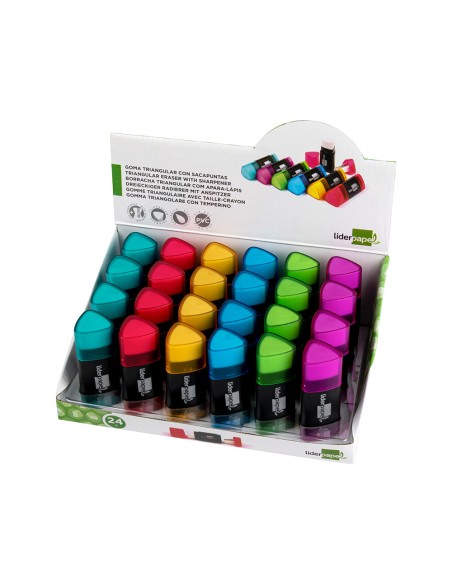 Goma de borrar liderpapel triangular con sacapuntas