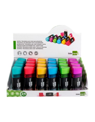 Goma de borrar liderpapel triangular con sacapuntas