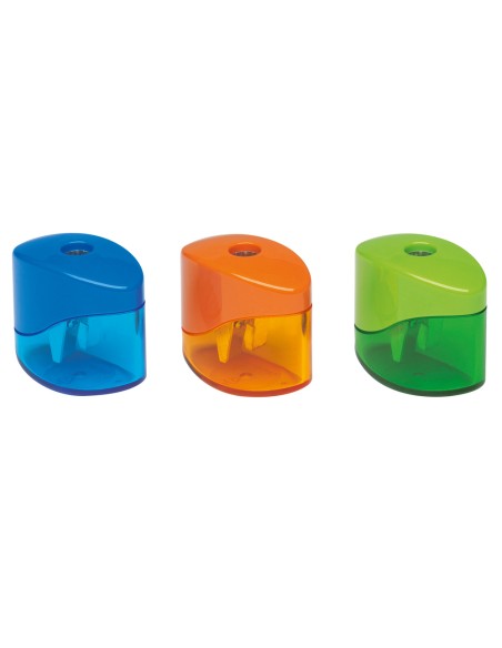 Sacapuntas mr metalico pequeno 1 uso con deposito colores surtidos