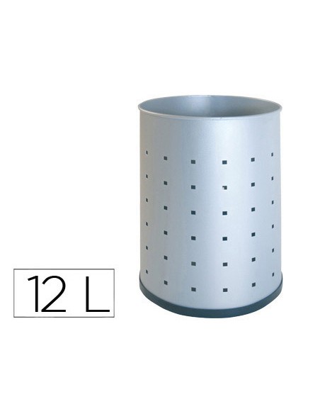 Papelera metalica 101 r plateada pintada perforada 315x215 mm