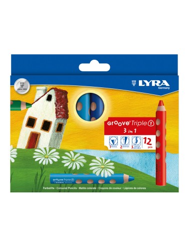 Lapices de colores acuarelables lyra groove triangular minas 10 mm caja de 12 colores surtidos