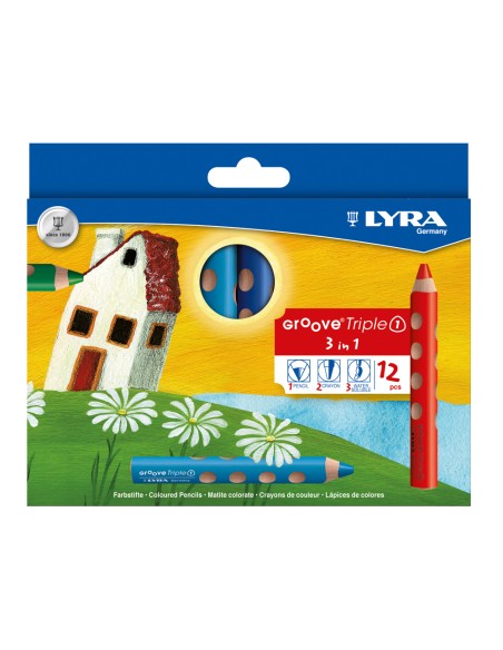 Lapices de colores acuarelables lyra groove triangular minas 10 mm caja de 12 colores surtidos