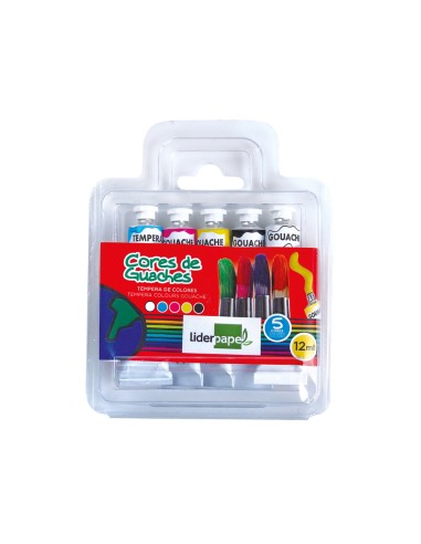 Tempera liderpapel en tubo de alumino de 12 ml estuche de 5 tubos colores surtidos
